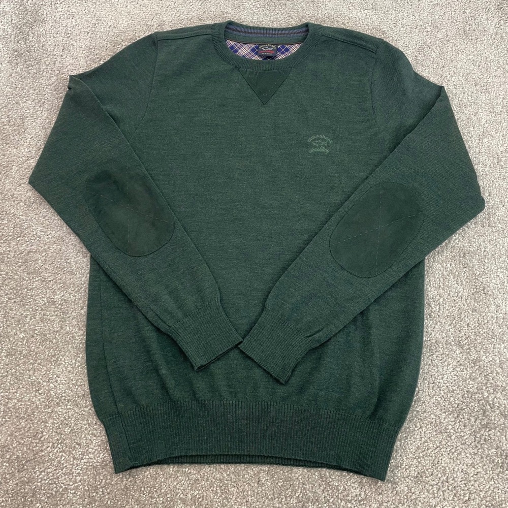 Paul Shark Wool Sweater Mens Small Yachting Elbow Patch Crew Neck Made In Italy